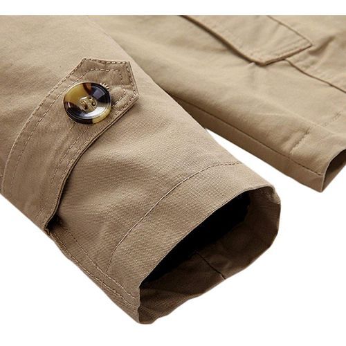 Men's Single-Breasted Cotton Jacket Windbreaker Trench Coat