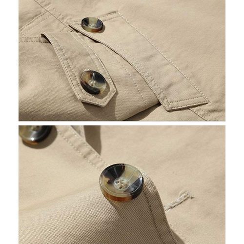 Men's Single-Breasted Cotton Jacket Windbreaker Trench Coat