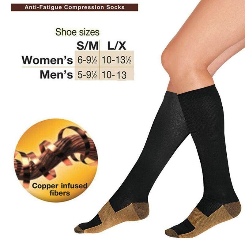 ?2Pcs Unisex Copper Infused Anti-Fatigue Compression Socks Varicose Vein Stocking L/XL