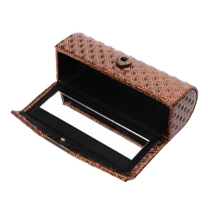 PU Leather Single  Case Holder Storage Box W/Mirror For Brown