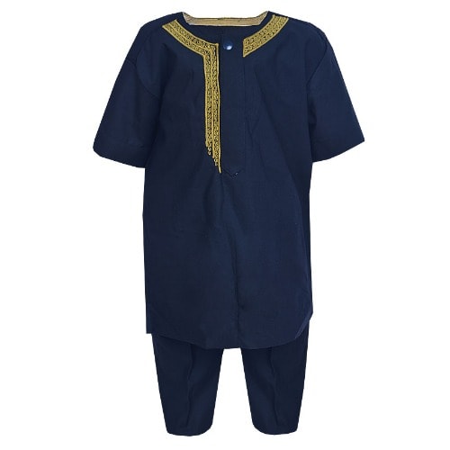 Senator Traditional Wear For Boys - Navy Blue With Gold Embroidery