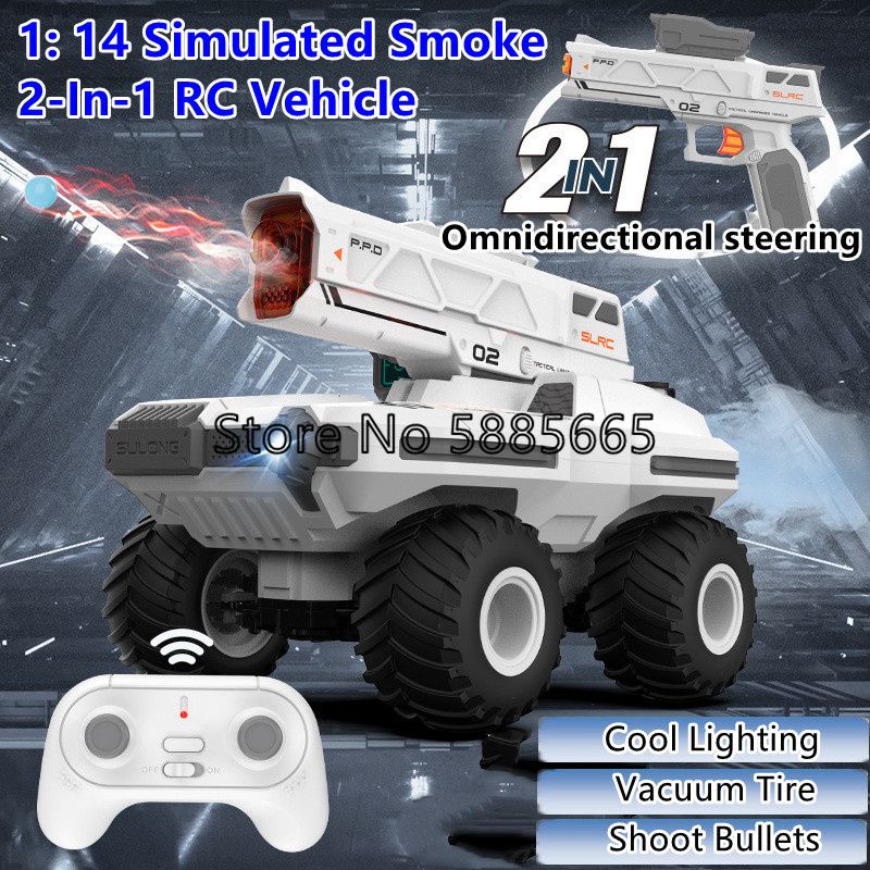 1: 14 Simulated Smoke 2-In-1 Remote Control Vehicle Cool Lighting Vacuum Tire