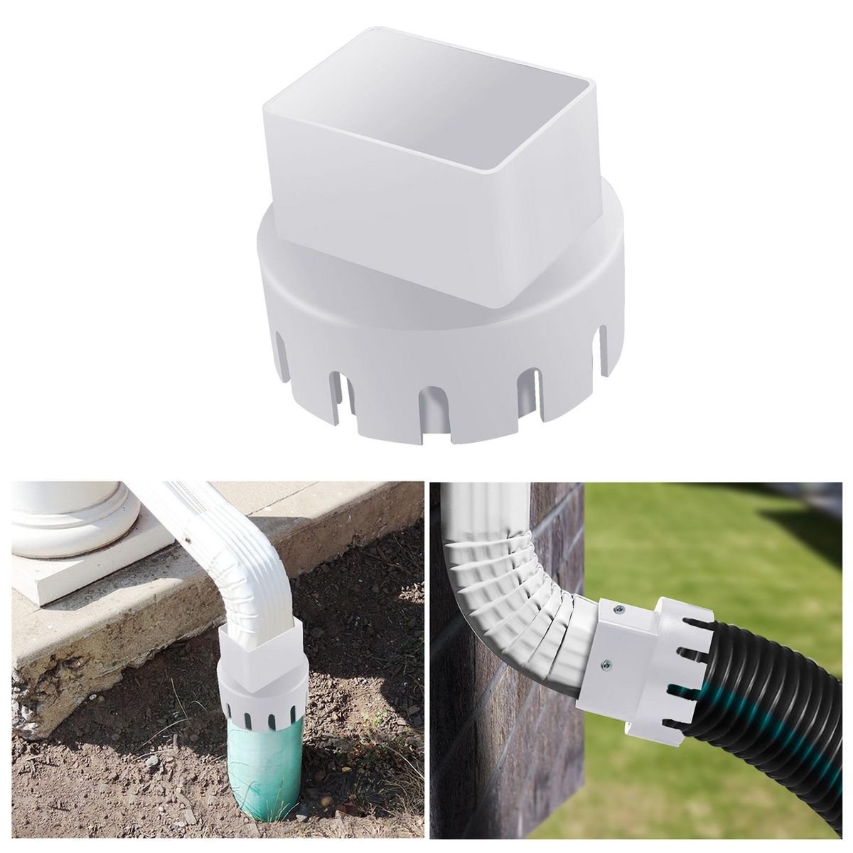 Drain Connector Downspout Extension Rainwater Diverter White
