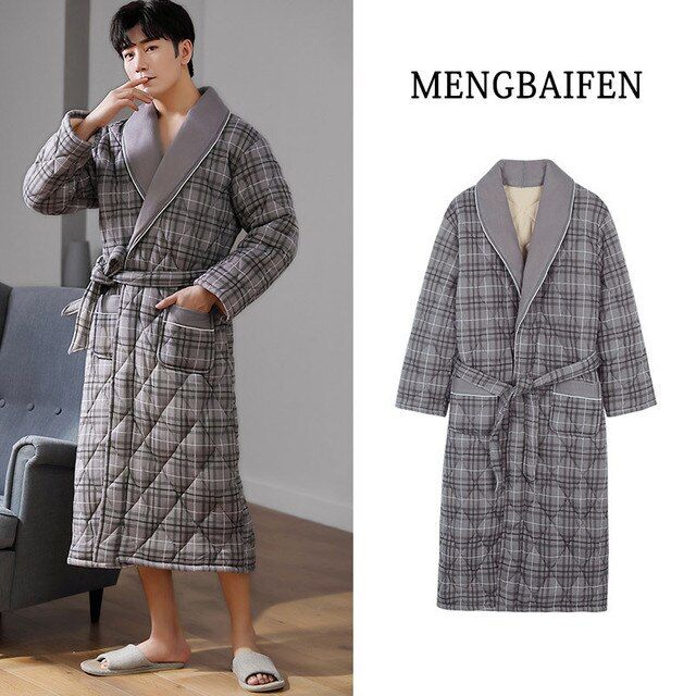 Men's Bathrobe Long Sleeve Warm Pajamas