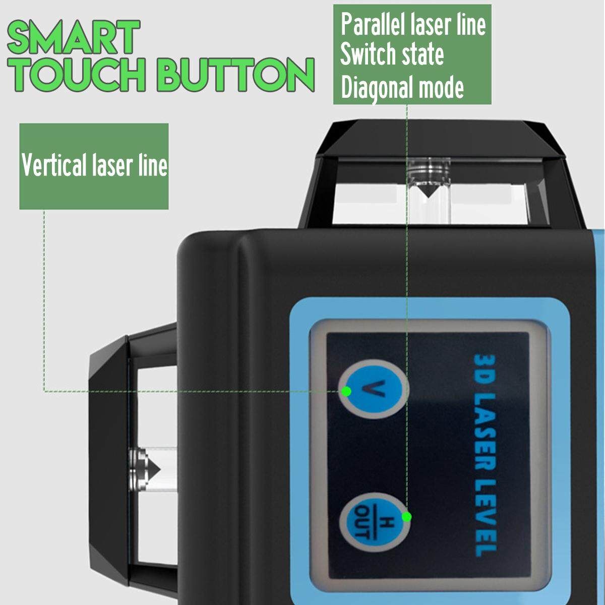 12 Lines Laser Level Green/Blue Self-Leveling 3D 360° Floor Tile Measure Tools Green Light 3