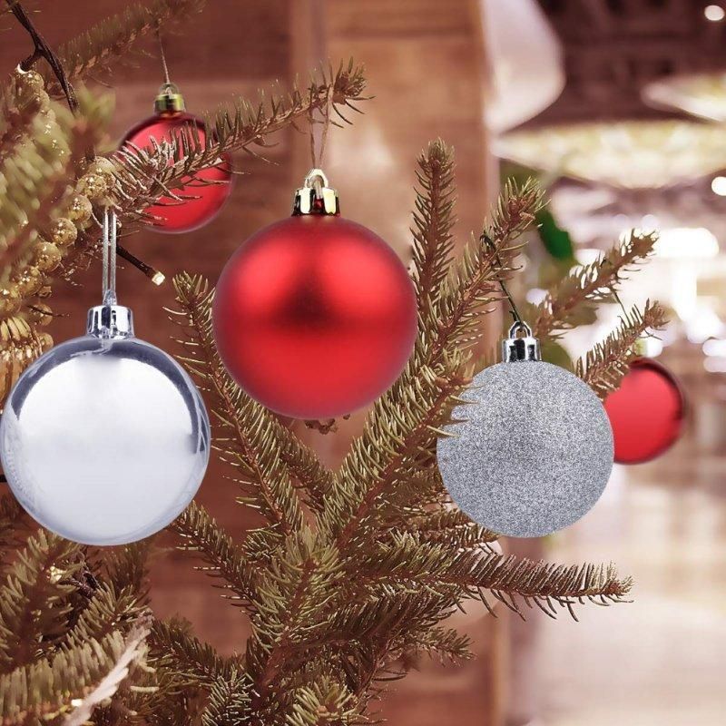 24Pcs 4/6/8cm Christmas Ball Ornament Baubles Xmas Tree-Red