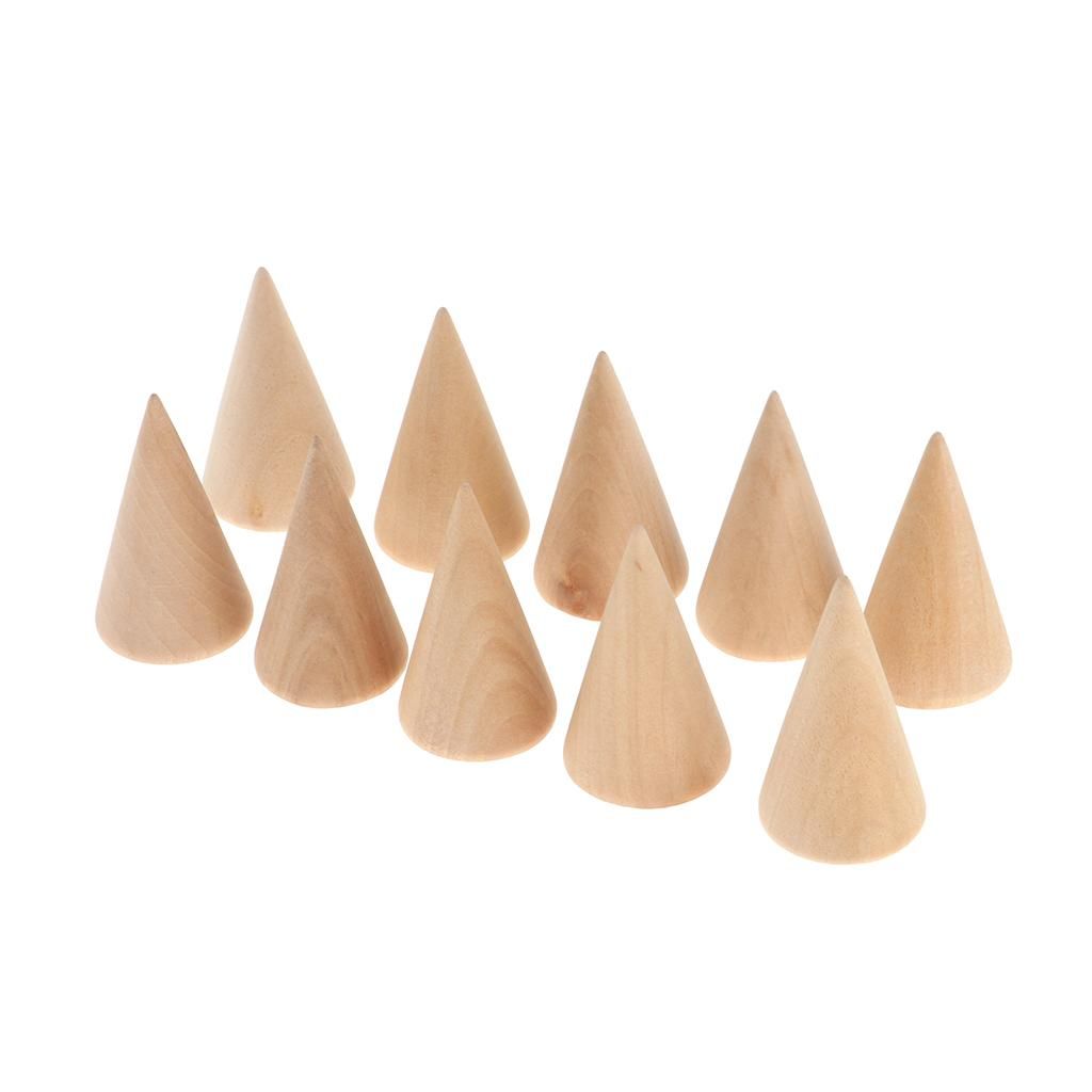 3x Necklace Finger Rings Jewelry Stand Holder With Frame Wooden Cone 2