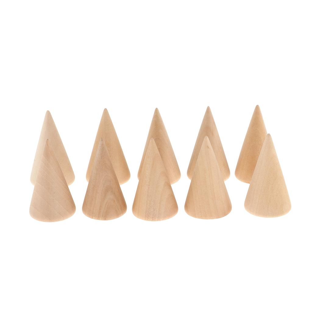 3x Necklace Finger Rings Jewelry Stand Holder With Frame Wooden Cone 2