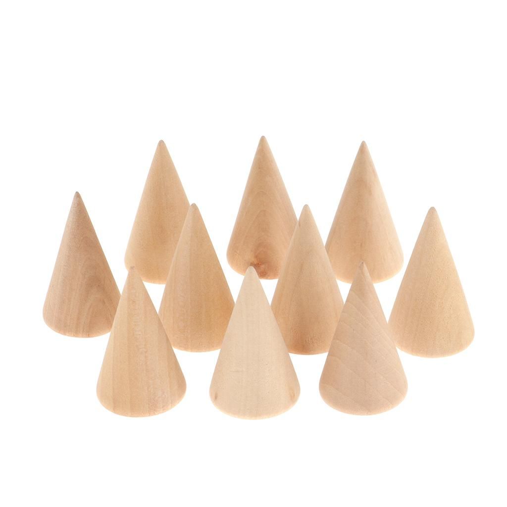 3x Necklace Finger Rings Jewelry Stand Holder With Frame Wooden Cone 2