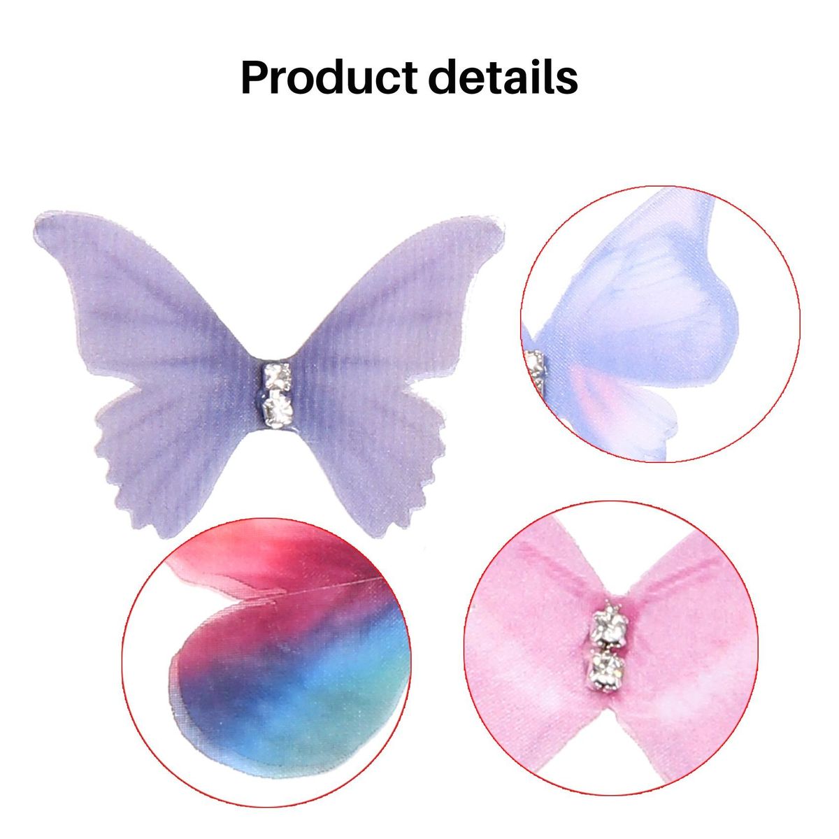50Pcs Gradient Color Organza Fabric erfly Appliques 38Mm Translucent Chiffon erfly for  Doll Embellishment