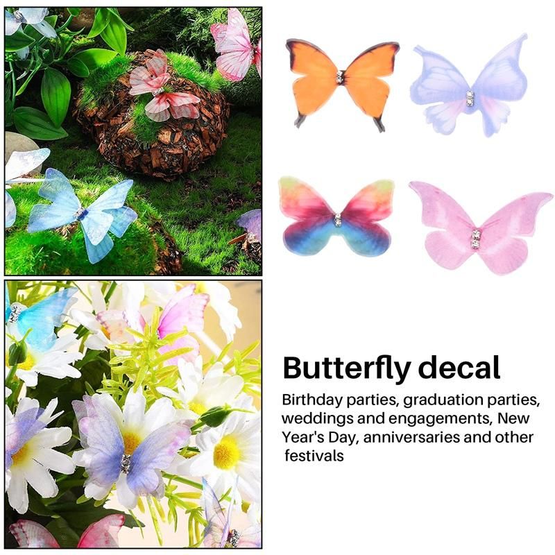 50Pcs Gradient Color Organza Fabric erfly Appliques 38Mm Translucent Chiffon erfly for  Doll Embellishment