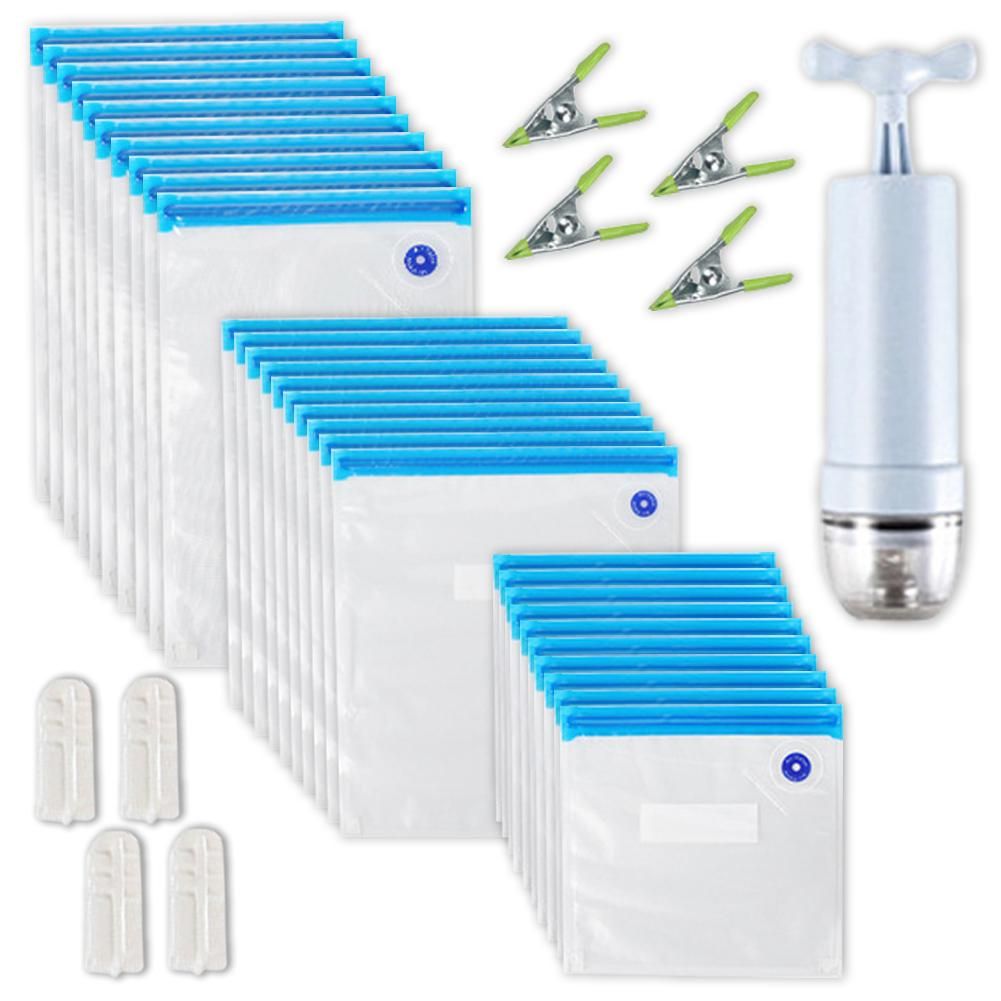 35PCS Vacuum Food Storage Bag Reusable Vacuum Sealer Bags 3 Sizes with 1 Hand Pump 4 Cooking Clips 4 Sealing Clips Sous Vide Bags for Vegetable Fuit Meat