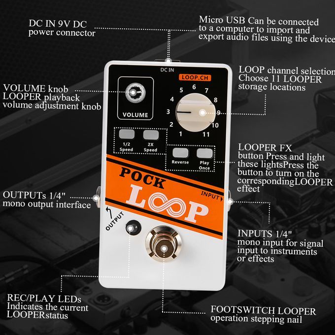 POCK LOOP Looper Guitar Effect Pedal 11 Loopers Max.330mins