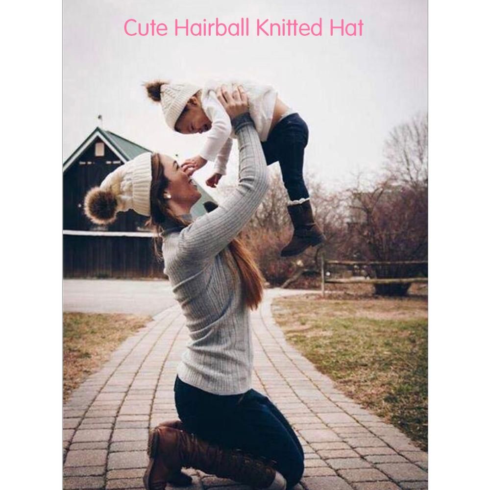 Winter Warm Women Knitted Crochet Wool Hat Hair Ball Earmuffs Caps Infant Toddler Kid Cute Hairball Beanie Cap