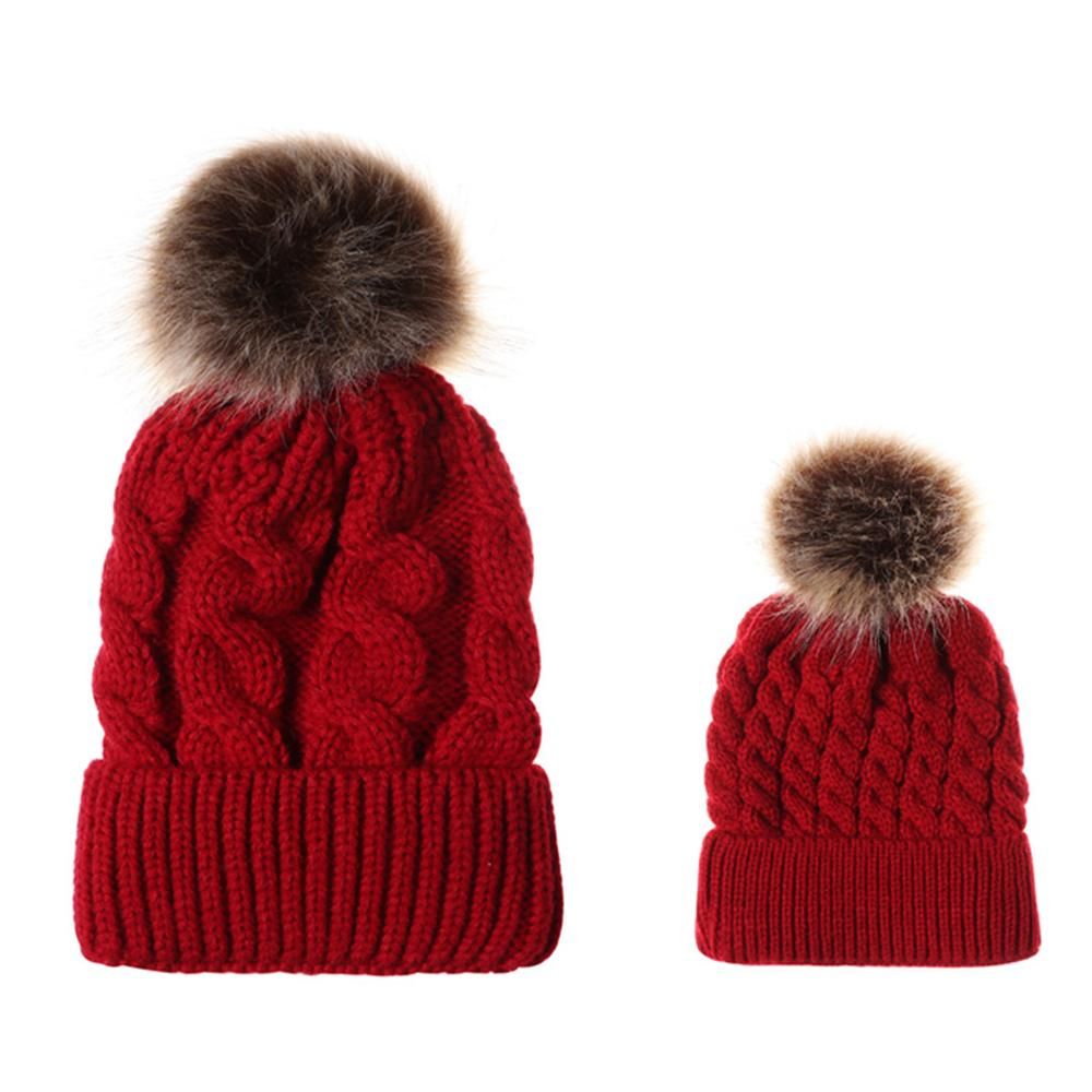 Winter Warm Women Knitted Crochet Wool Hat Hair Ball Earmuffs Caps Infant Toddler Kid Cute Hairball Beanie Cap