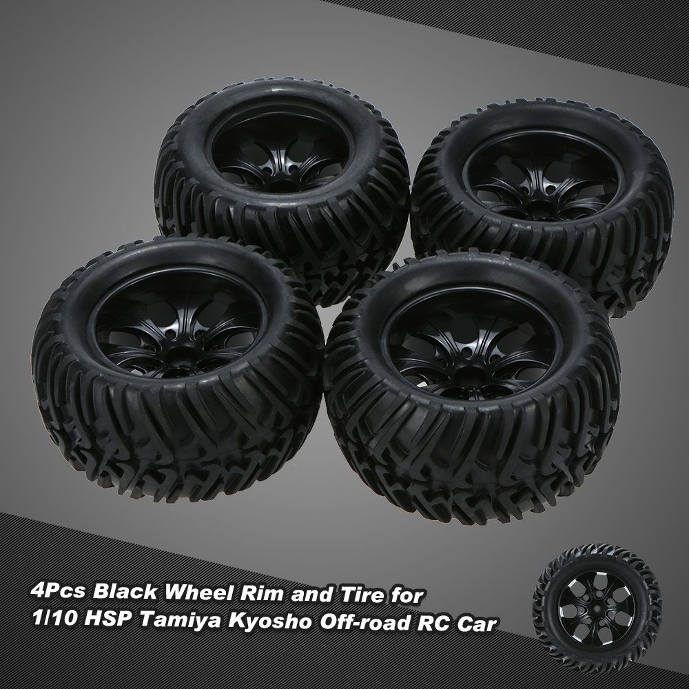4Pcs Black Wheel Rim And Tire For 1/10 HSP 94111 94188