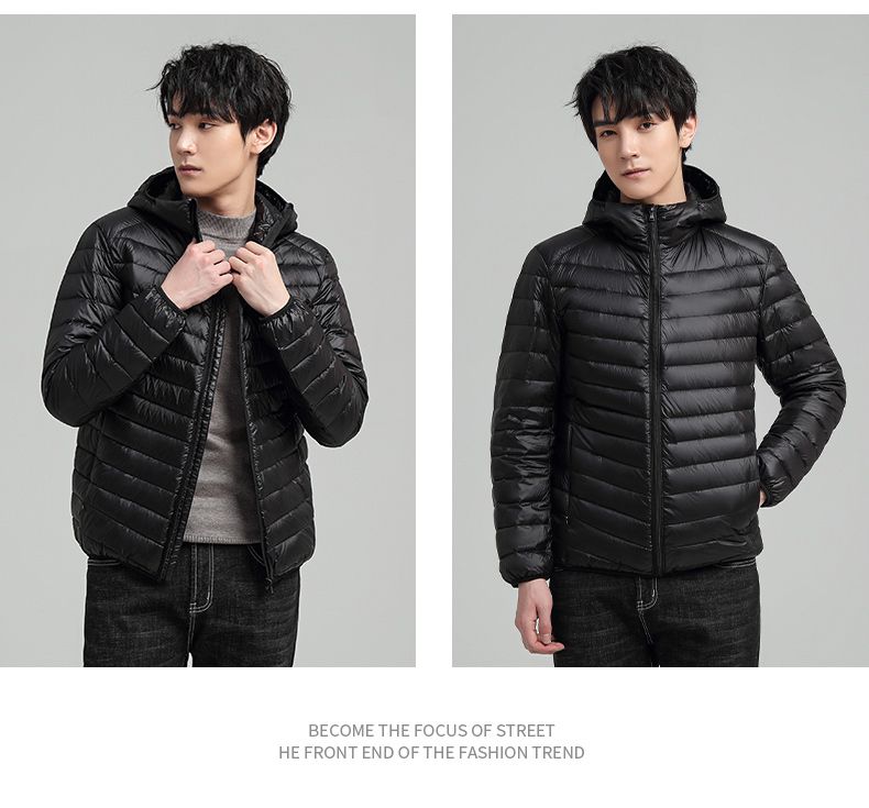 Hooded Down Jacket Ultralight Camping Trekking Hiking Waterproof - Black