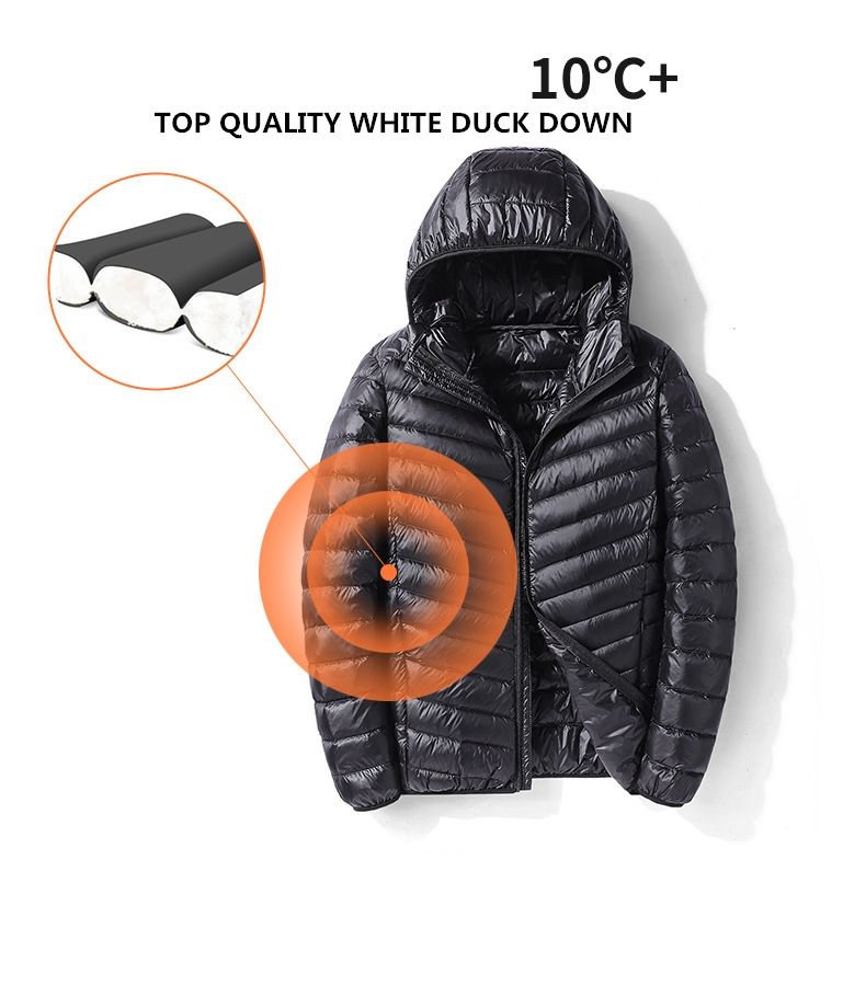 Hooded Down Jacket Ultralight Camping Trekking Hiking Waterproof - Black