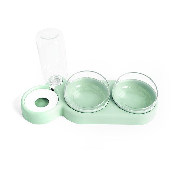 Double Bowl Automati  Drinking Pet Bowl Automati  Water Storage Lotus Base-green