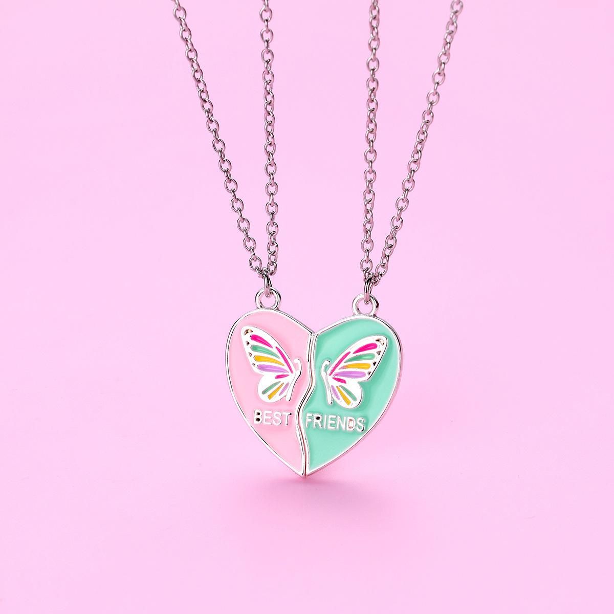 New Children's Butterfly Love Alloy Dropping Oil Pendant Cartoon Good Friends Magnet Double Chain