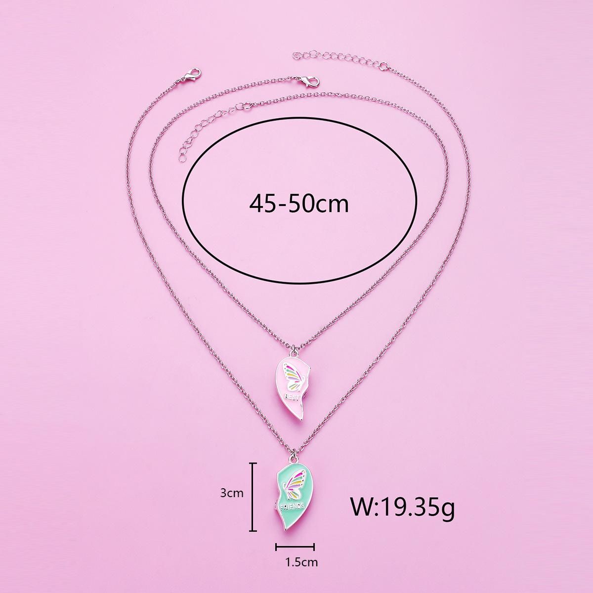 New Children's Butterfly Love Alloy Dropping Oil Pendant Cartoon Good Friends Magnet Double Chain