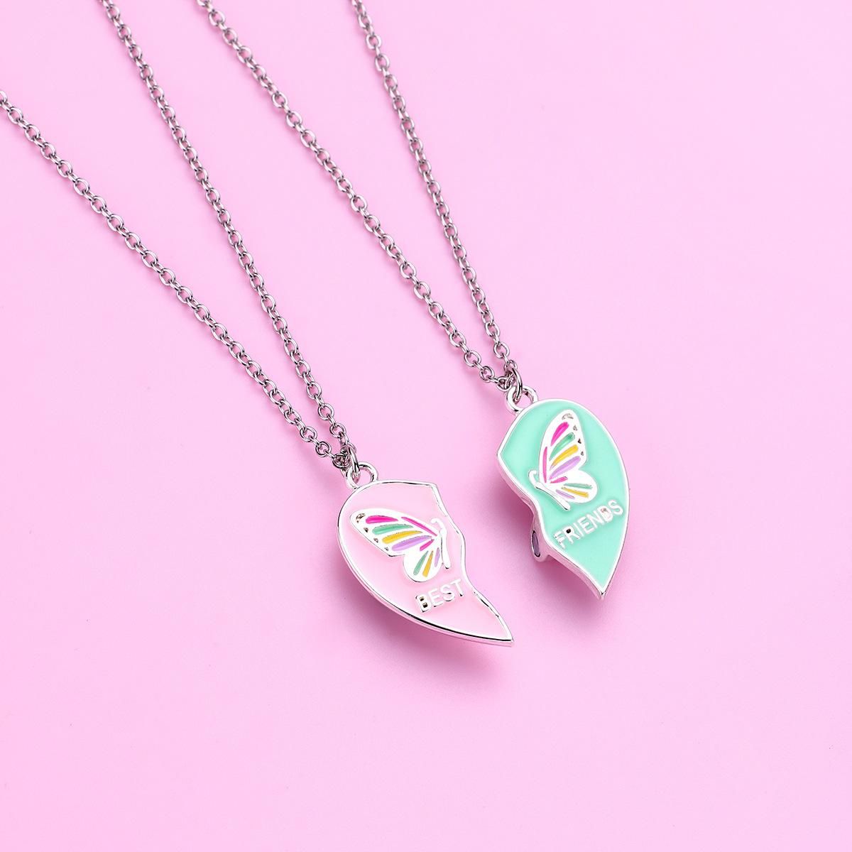 New Children's Butterfly Love Alloy Dropping Oil Pendant Cartoon Good Friends Magnet Double Chain