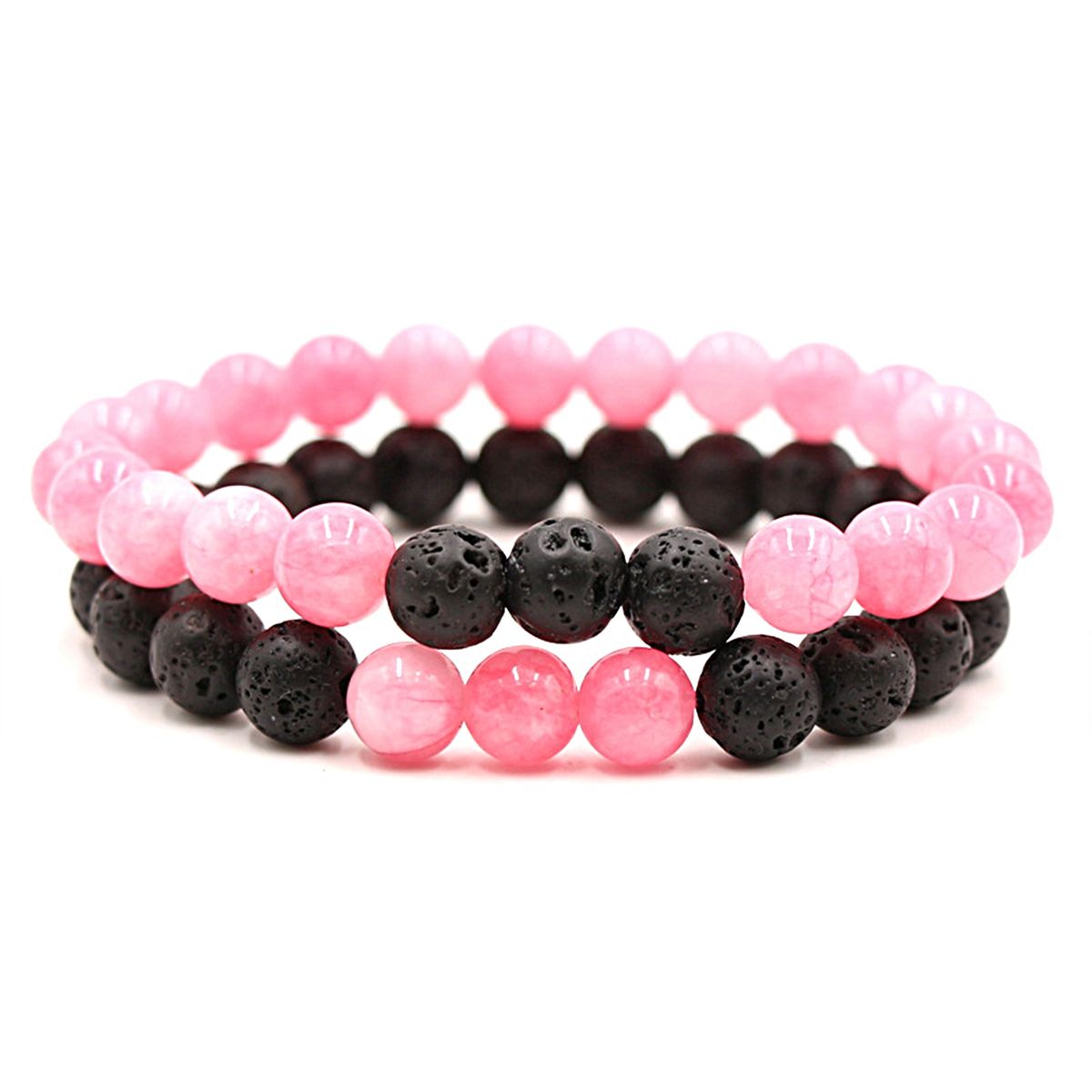2Pcs Beaded Bracelet Couples Distance Black White Bracelet I