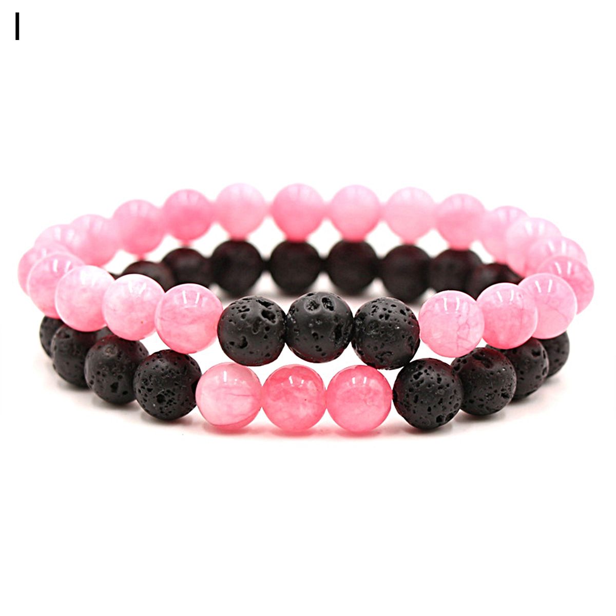 2Pcs Beaded Bracelet Couples Distance Black White Bracelet I