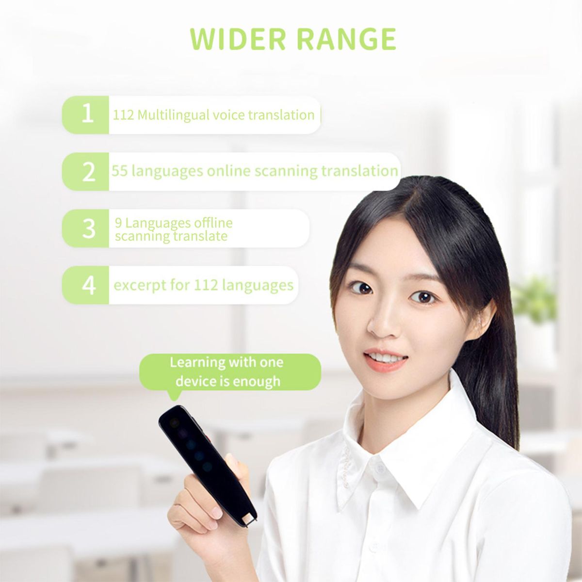 DOSMONO Dictionary Translation Pen Scanner Text Scanning Reading Translator Device Multilingual Scanner WiFi/Hotspot Connection/Offline Recording Pen Support 112 Languages Chinese/English/Japanese/Korean Voice Translation Rec