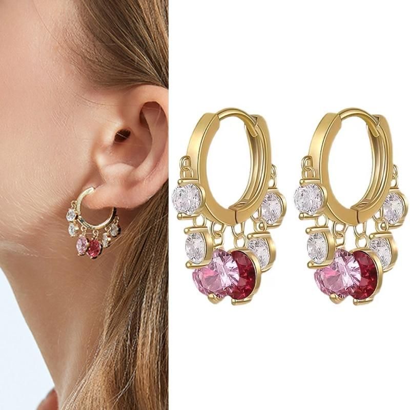Colorful Transparent Zircon Crystal Charm Hoop Earring For Women Elegant Gold Color Drop Earring Jewelry Gifts