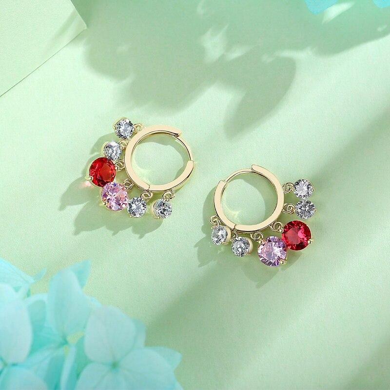 Colorful Transparent Zircon Crystal Charm Hoop Earring For Women Elegant Gold Color Drop Earring Jewelry Gifts