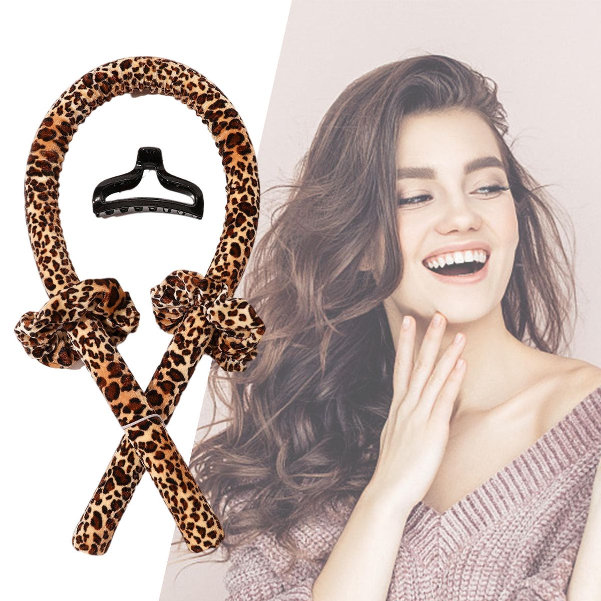 Heatless Hair Curlers Silk Curling Ribbon Lazy Curler Leopard Print