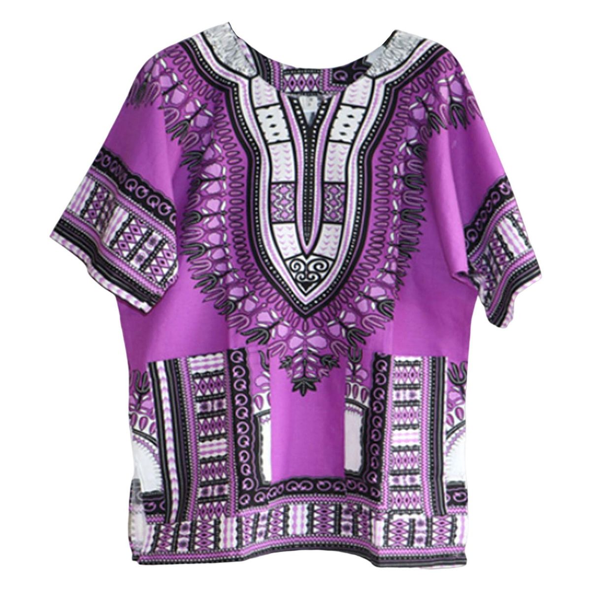Men Women African Dashiki T Shirt Summer Wear Bright One Size  Purple