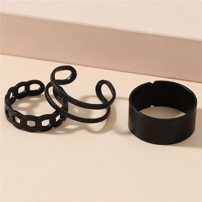 3pcs Round Metal Adjustable Black Ring Set