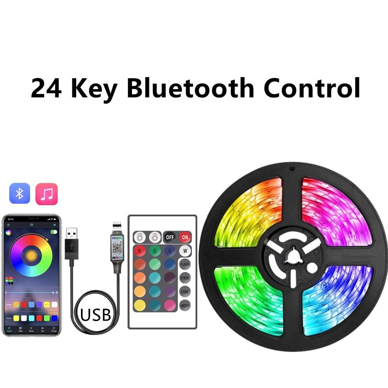 LED Strip Lights USB Bluetooth APP Control RGB 5050 SMD DC5V  30M Flexible Lamp Tape For TV Desktop Screen BackLight Decorate-IR Bluetooth Control-15M 49.2ft--