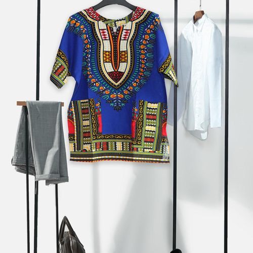 Unisex African Dashiki Shirt Colorful Traditional Style One Size  Blue
