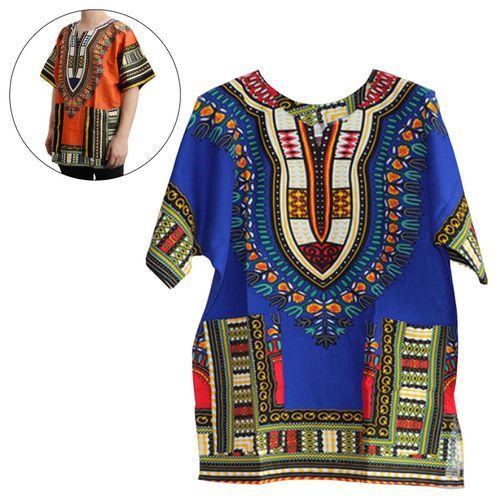 Unisex African Dashiki Shirt Colorful Traditional Style One Size  Blue