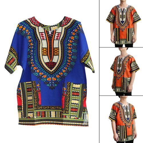 Unisex African Dashiki Shirt Colorful Traditional Style One Size  Blue