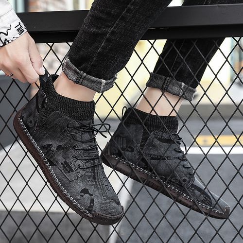 Men's Casual Fashion Hiking Leather Ankle Boots Shoes-Black