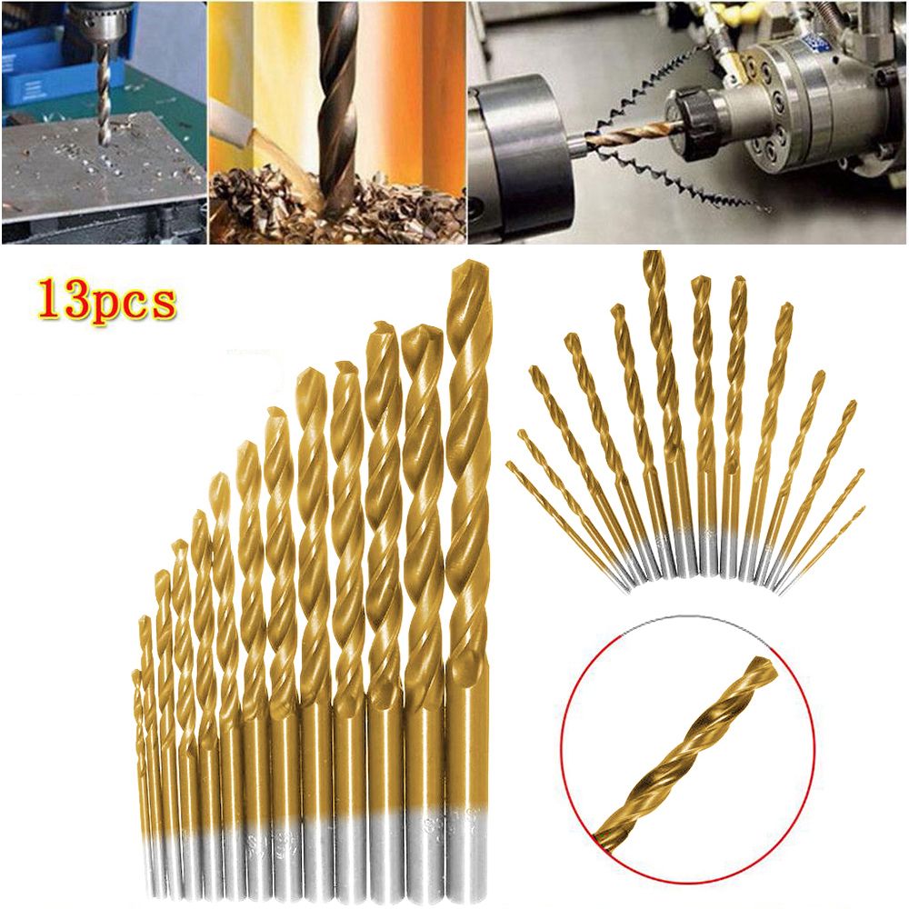 13pcs Left Handed Drill Bit Set M2 HSS With Titanium Nitride