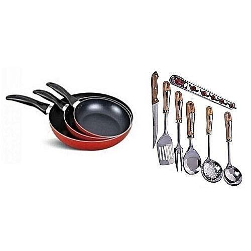 3 Pieces Non-stick Frying Pan And Kitchen Spoon Set
