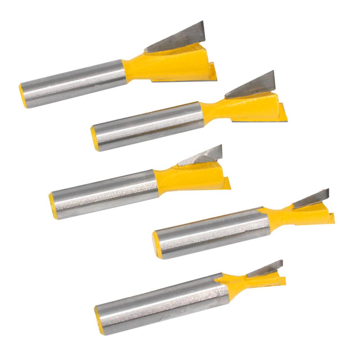 5PCS Dovetail Router Bits Set 8mm Shank 6.35mm 9.53mm 12.7mm 15.88mm 19.05mm Blade Diameter for Woodworking Milling Cutter Tool