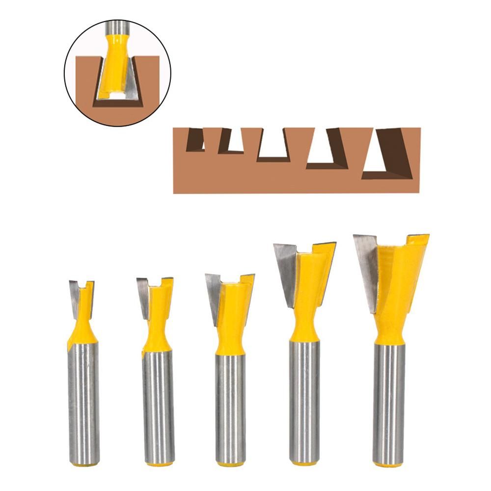 5PCS Dovetail Router Bits Set 8mm Shank 6.35mm 9.53mm 12.7mm 15.88mm 19.05mm Blade Diameter for Woodworking Milling Cutter Tool