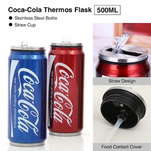 2 In 1 Outdoor Fashion Coca Cola Sports Water Bottle - Stainless Steel Vacuum Cup Insulation Cup
