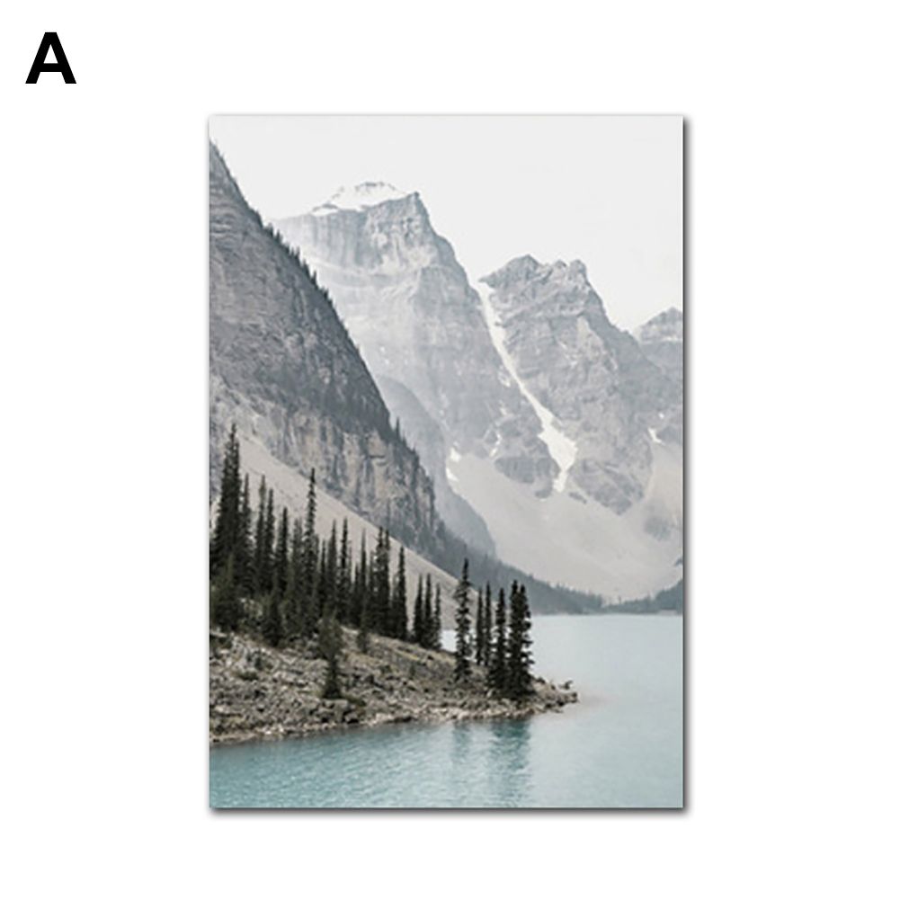 Mountain Lake Scenery Canvas Painting Living Room Wall Art-