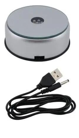 LED Colorful Luminous Base USB Light Laser Rotating Electric Crystal Display Base Stand Holder with Glass Transparent Objects