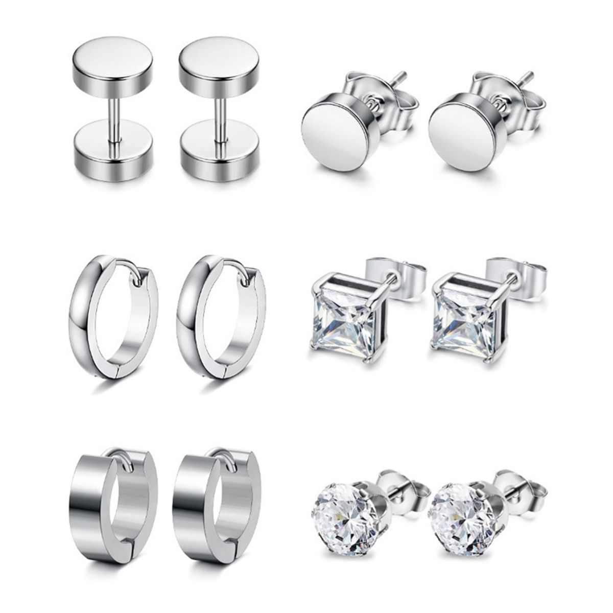 6 Pairs Earrings Wear-resistant Rhinestone Inlaid Stainless Steel Stylish Ear Clips For Daily-Black