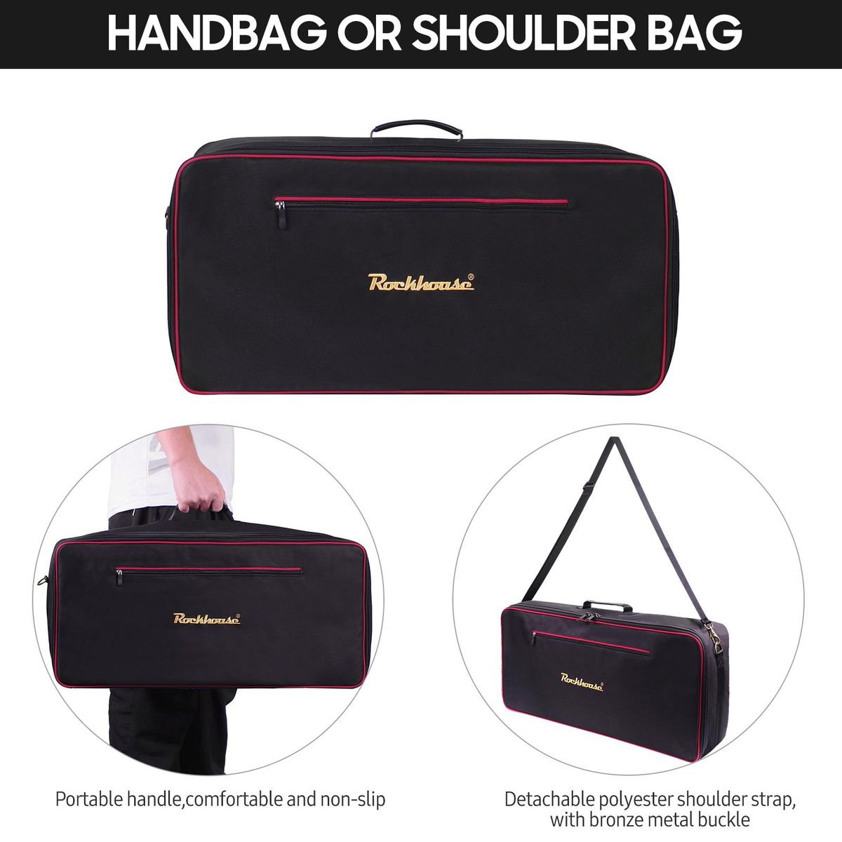 Rockhouse Effect Pedal Bag Guitar Pedal Board Carry Bag Oxford Cloth Portable Zipper Handbag Shoulder Bag with Detachable Strap (Black)