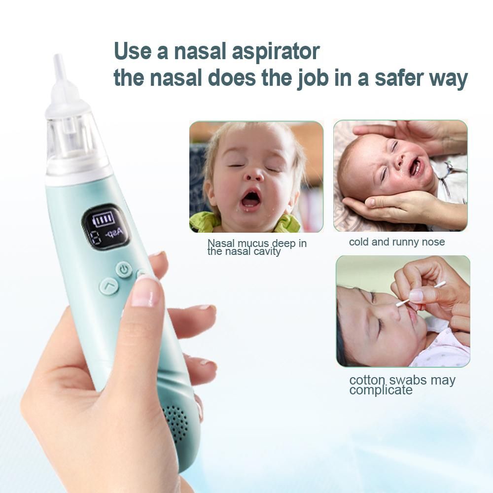 Handheld Electric Baby Nasal Aspirator Baby Nose Sucker Nose Cleaner for Infants 3 Suction Levels Low Noise Anti-backflow Built-in Battery Soothing Music with 3pcs Silicone Suction Tips