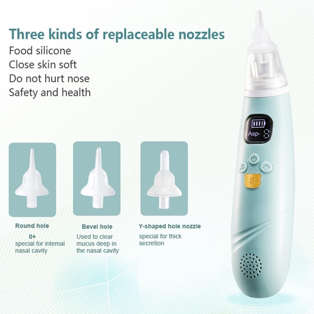 Handheld Electric Baby Nasal Aspirator Baby Nose Sucker Nose Cleaner for Infants 3 Suction Levels Low Noise Anti-backflow Built-in Battery Soothing Music with 3pcs Silicone Suction Tips